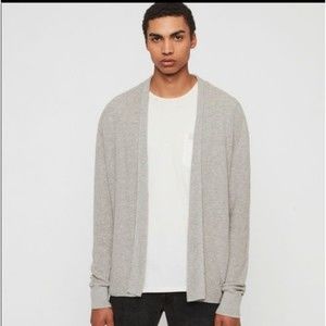 All Saints Grey Cotton Cashmere Eben Cardigan Men's Size Small